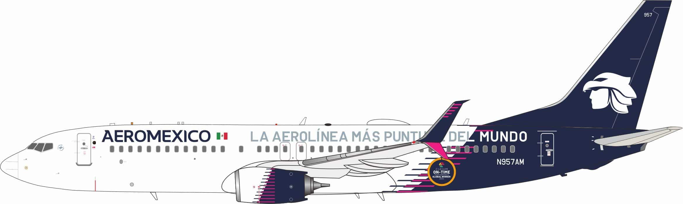 InFlight 200 1:200 Aeromexico Boeing B737-800S "La Aerolinea Mas Puntual del Mundo en 2024" N957AM (IF738AM0625C)