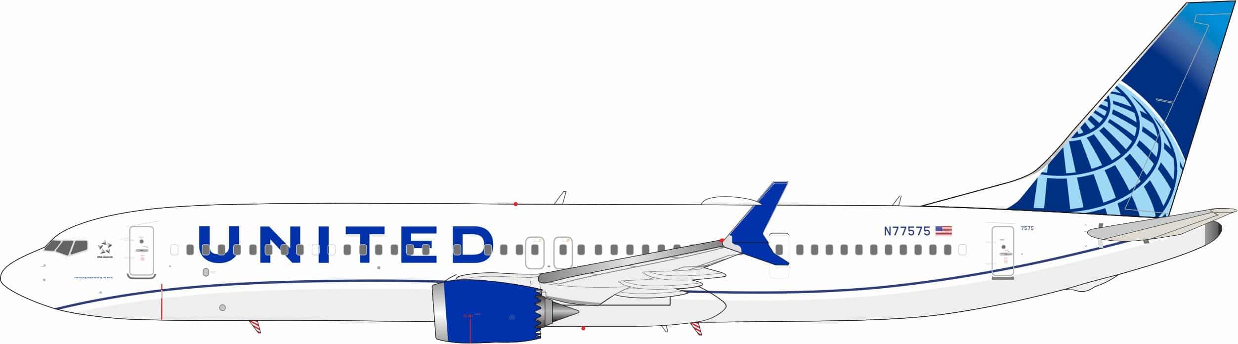 InFlight 200 1:200 United Airlines Boeing B737 MAX 9 N77575 (IF739M0825)