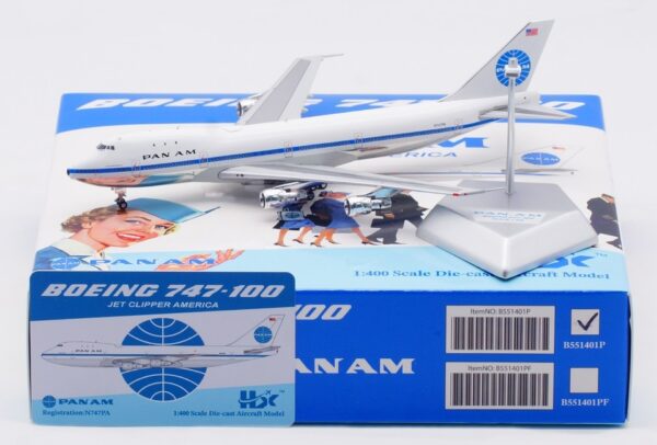 HX Models 1:400 Pan American World Airways (Pan Am) Boeing B747-100 "Clipper America - Flaps Up" N747PA (B551401P)