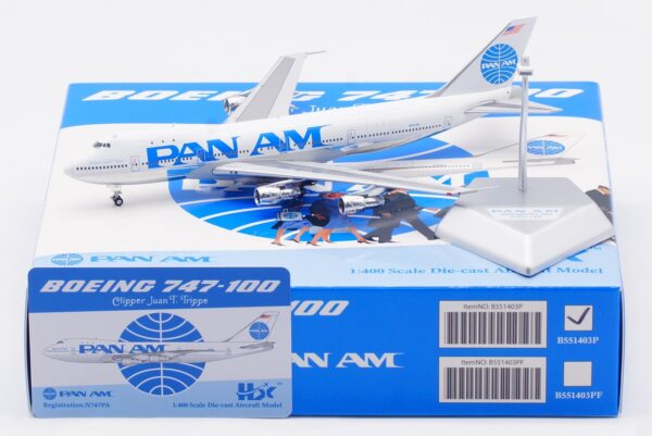 HX Models 1:400 Pan American World Airways (Pan Am) Boeing B747-100 "Clipper Juan T. Trippe - Flaps Up" N747PA (B551403P)