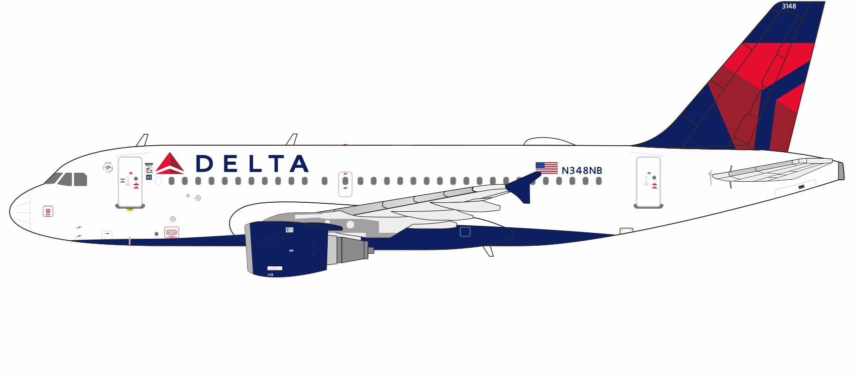 NG Models 1:400 Delta Air Lines Airbus A319-100 N348NB (NG49039)