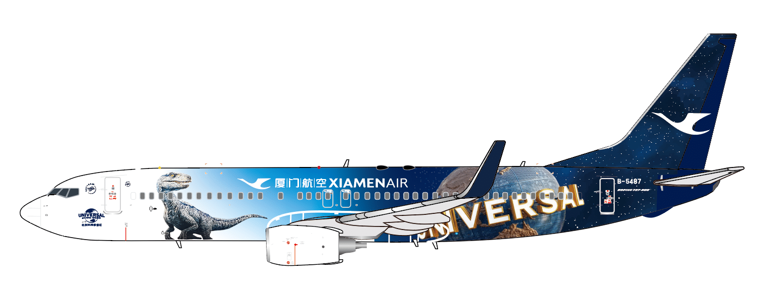 JC Wings 1:400 Xiamen Airlines Boeing B737-800w “Universal Beijing Resort – Jurassic World Isla Nublar” B-5487 (XX40292)