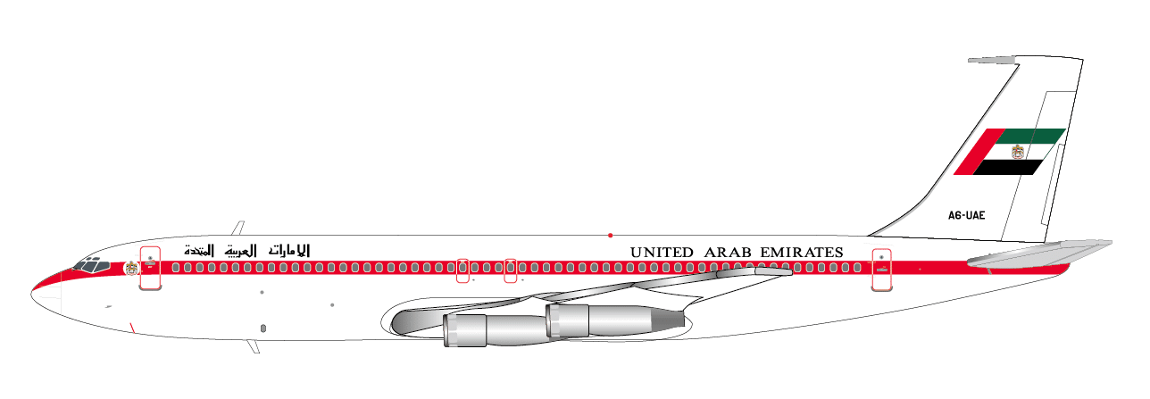 JC Wings 1:400 Abu Dhabi Amiri Flight Boeing B707-300 VIP A6-UAE (XX40478)