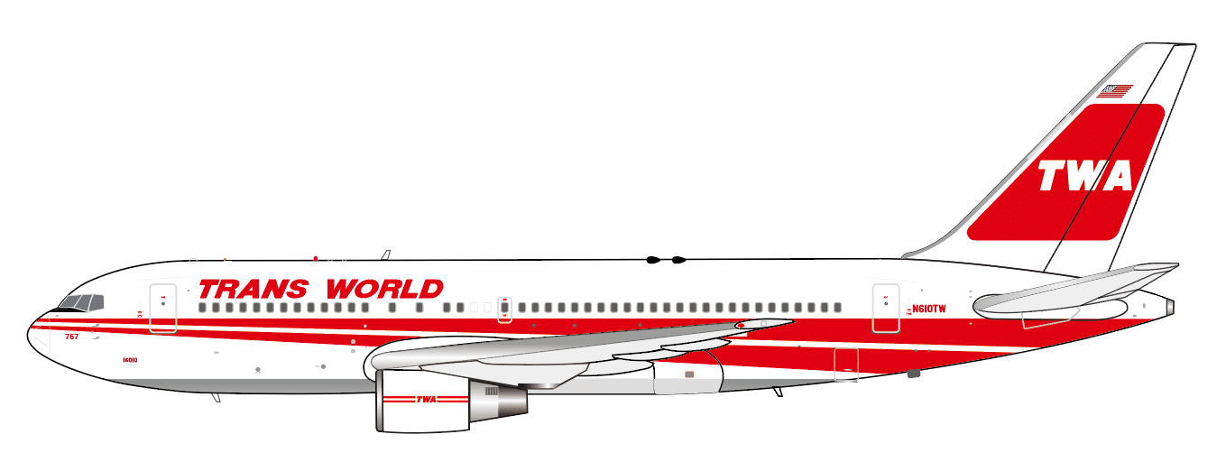 JC Wings 1:400 Trans World Airlines (TWA) Boeing B767-200 "Star of Geneva" N610TW (XX40494)