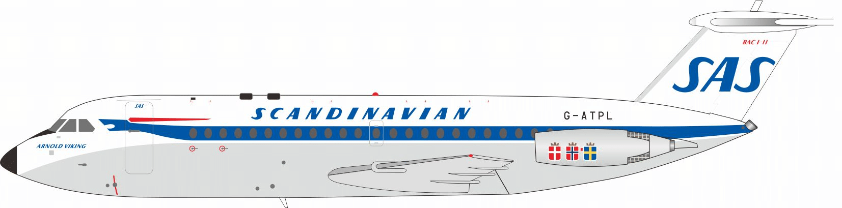 InFlight 200 1:200 SAS Scandinavian Airlines BAC 1-11-300AG One-Eleven "Arnold Viking" G-ATPL (IF111SK1125)