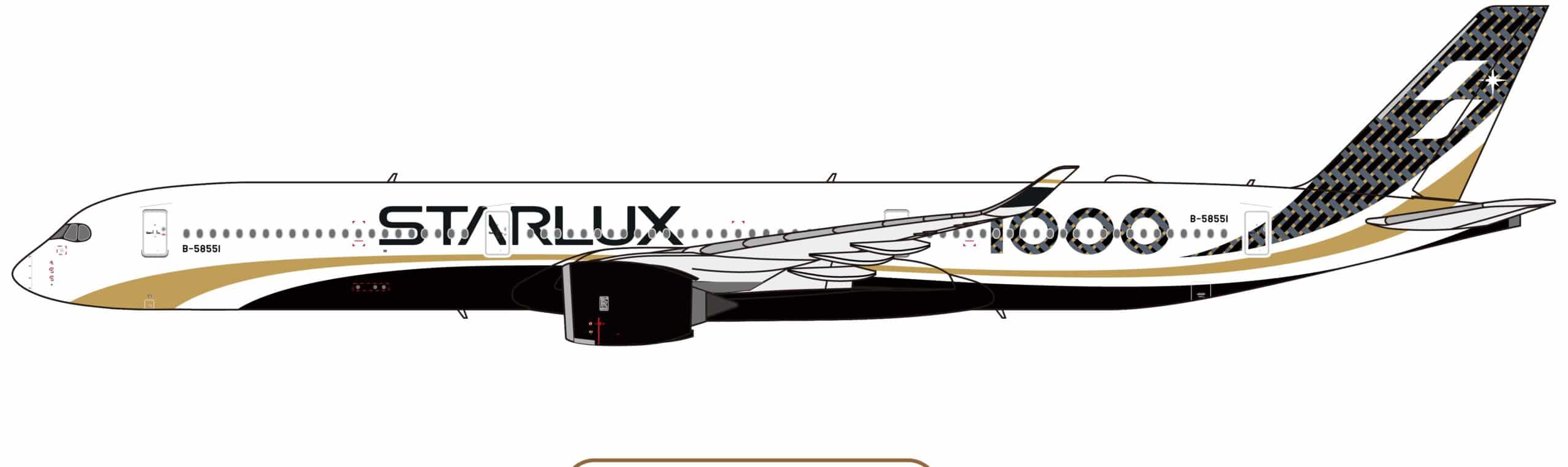 NG Models 1:400 STARLUX Airlines Airbus A350-1000 XWB "Carbon Fiber" B-58551 (NG57026)