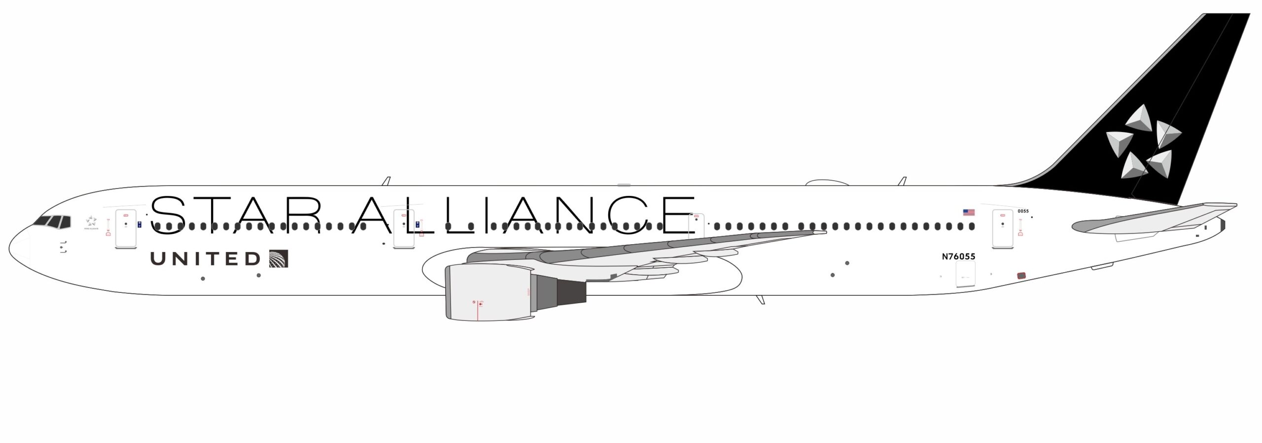 NG Models 1:400 United Airlines Boeing B767-400(ER) "Star Alliance" N76055 (NG18002)