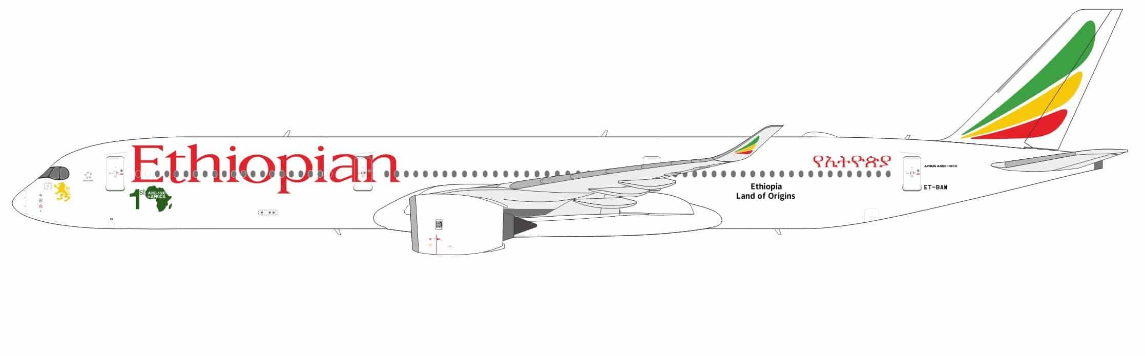 NG Models 1:400 Ethiopian Airlines Airbus A350-1000 XWB "1st A350-1000 in Africa" ET-BAW (NG57036)