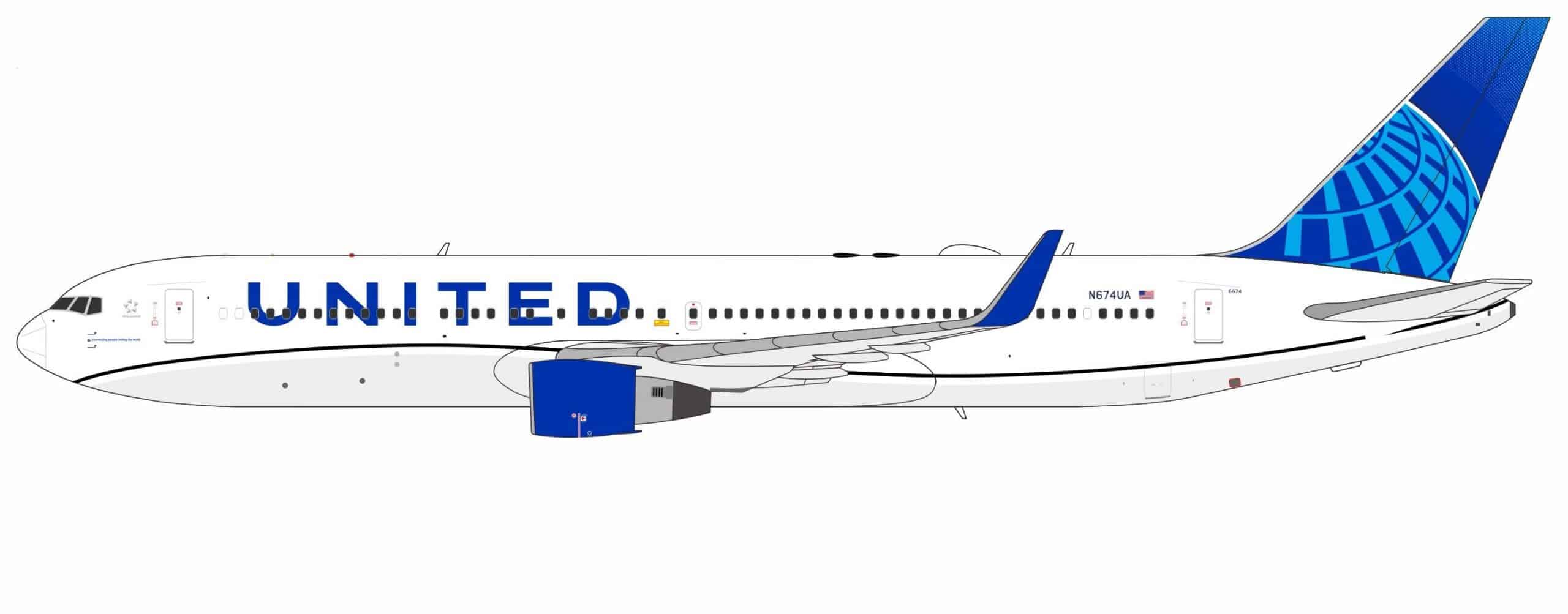 NG Models 1:400 United Airlines Boeing B767-300(ER)w N674UA (NG17006)