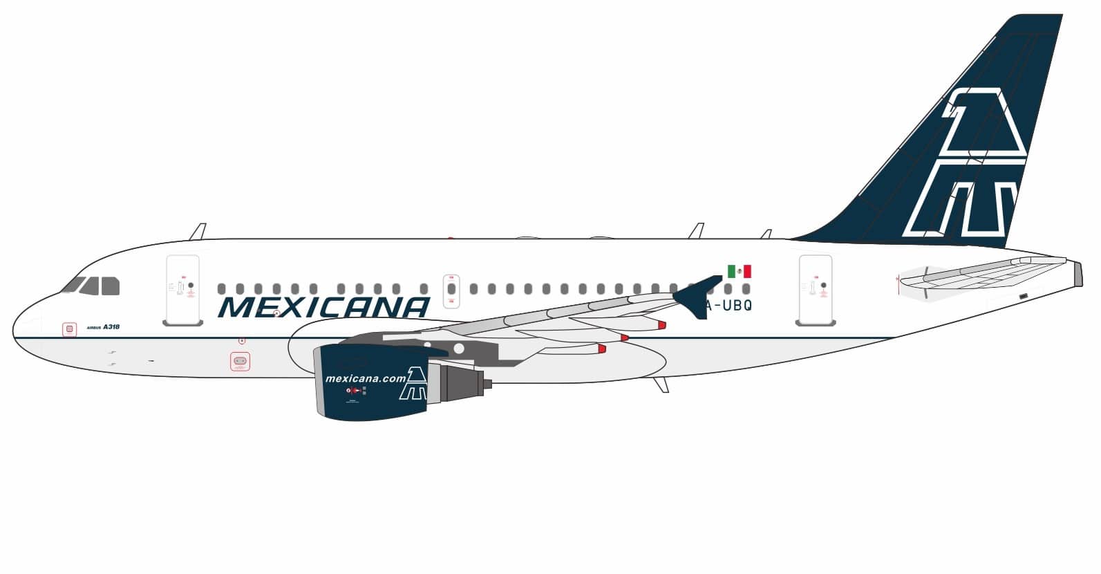 NG Models 1:400 Mexicana Airbus A318-100 XA-UBQ (NG48029)
