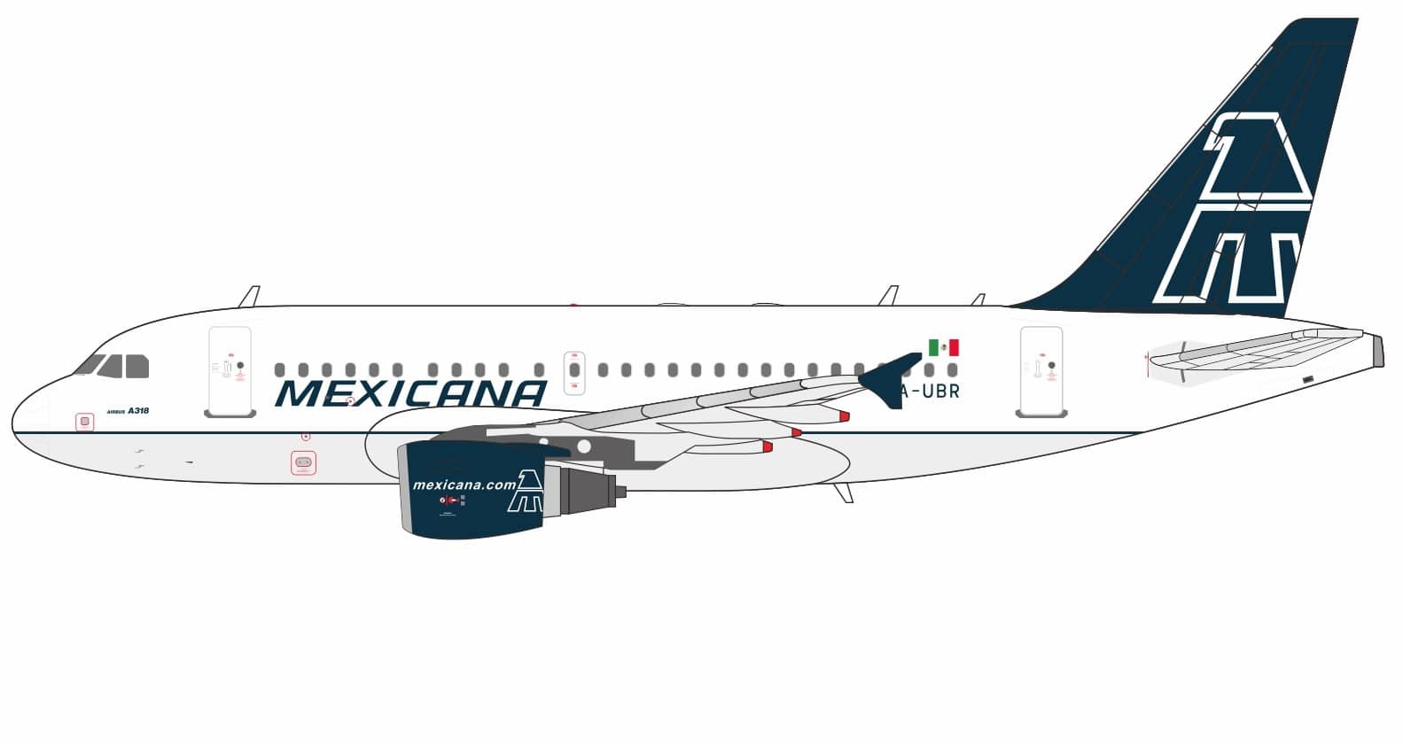 NG Models 1:400 Mexicana Airbus A318-100 XA-UBR (NG48030)