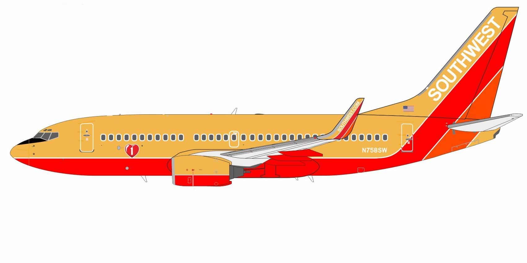 NG Models 1:200 Southwest Airlines Boeing B737-700w N758SW (NG05034)