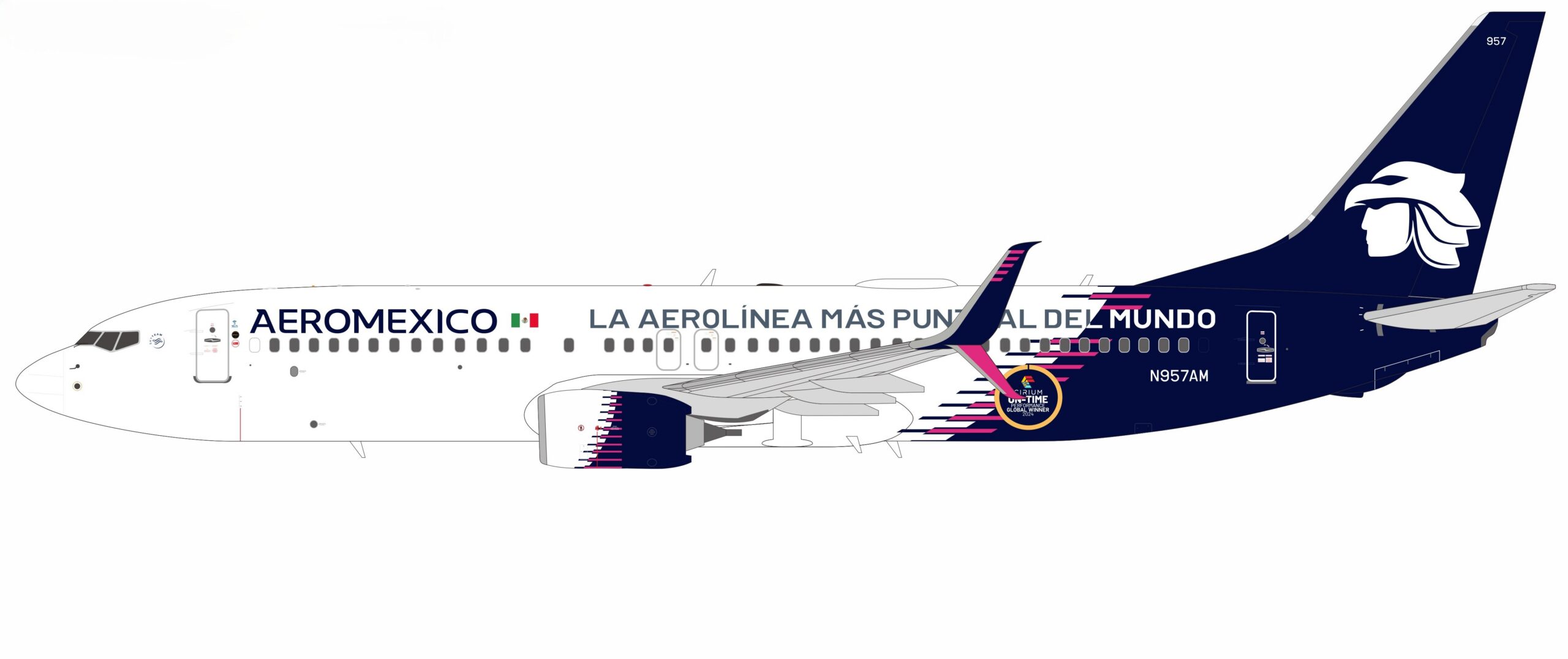 NG Models 1:200 Aeromexico Boeing B737-800S "La Aerolínea Más Puntual del Mundo en 2024" N957AM (NG08067)