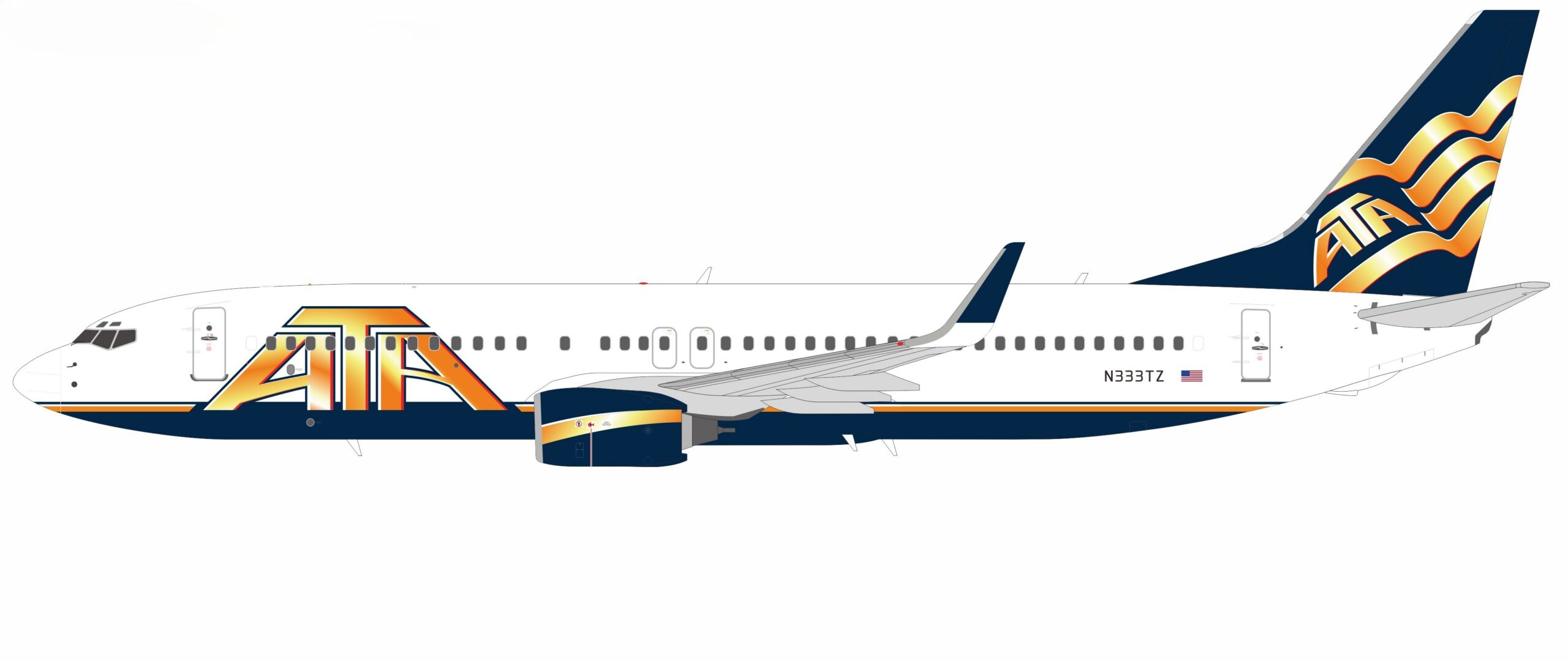 NG Models 1:200 ATA Airlines Boeing B737-800w N333TZ (NG08069)