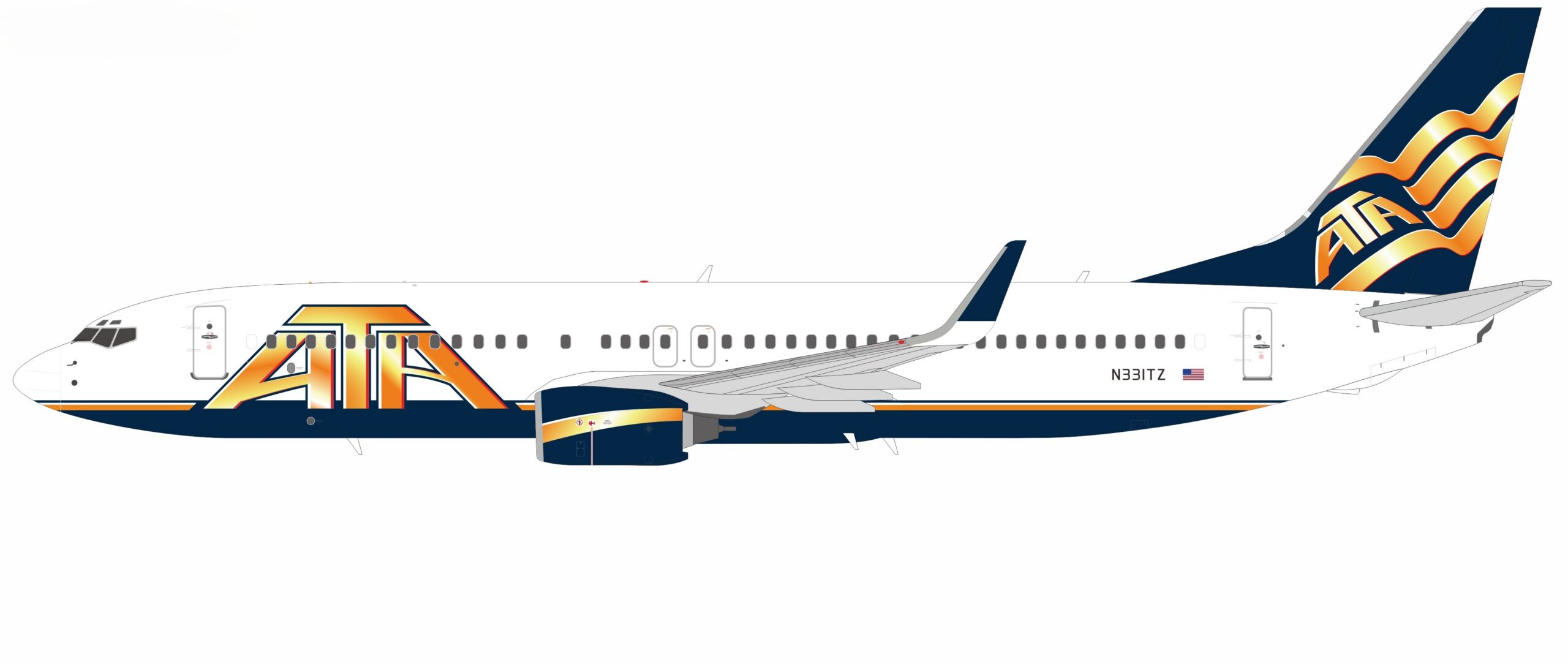 NG Models 1:200 ATA Airlines Boeing B737-800w N331TZ (NG08070)