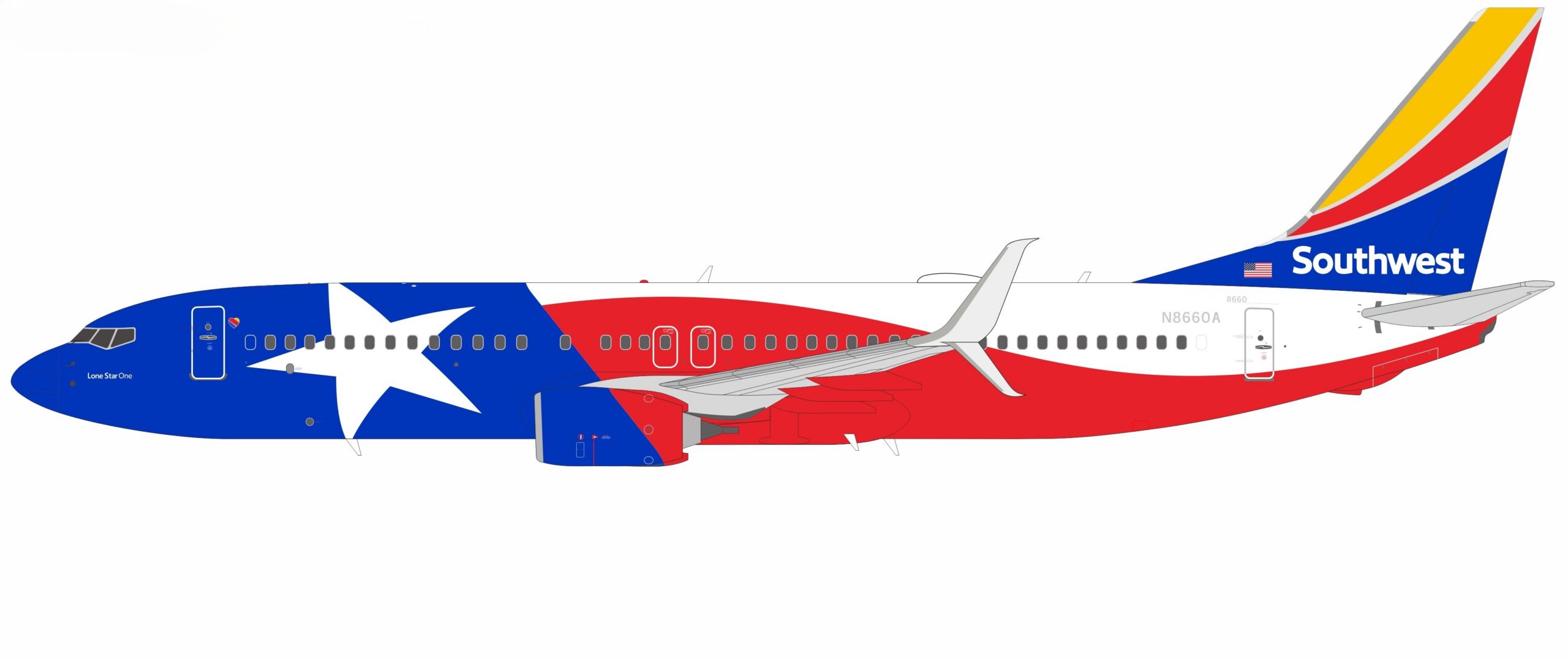 NG Models 1:200 Southwest Airlines Boeing B737-800S "Lone Star One" N8660A (NG08074)