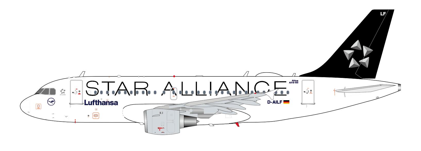 JC Wings 1:200 Lufthansa Airbus A319-100 "Star Alliance" D-AILF (XX20609)