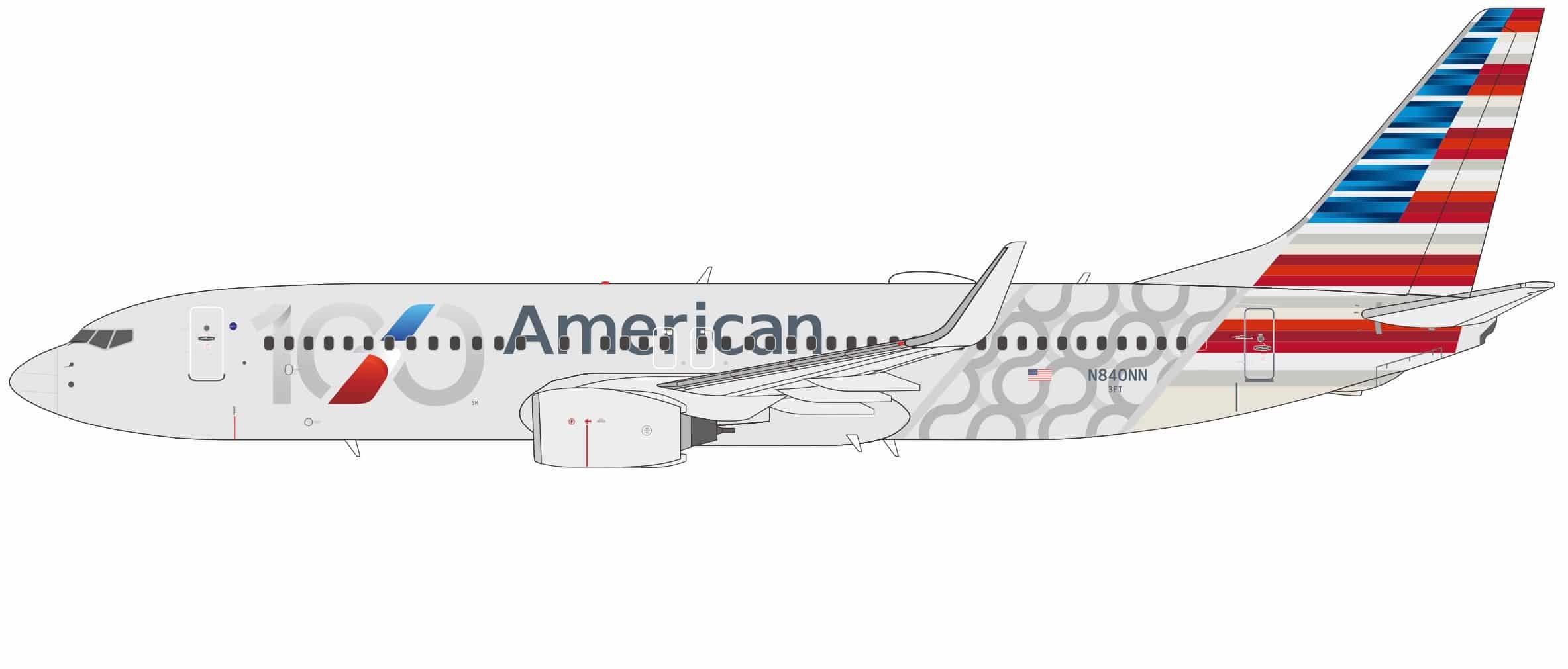 NG Models 1:400 American Airlines Boeing B737-800w "100th Anniversary" N840NN (NG58259)