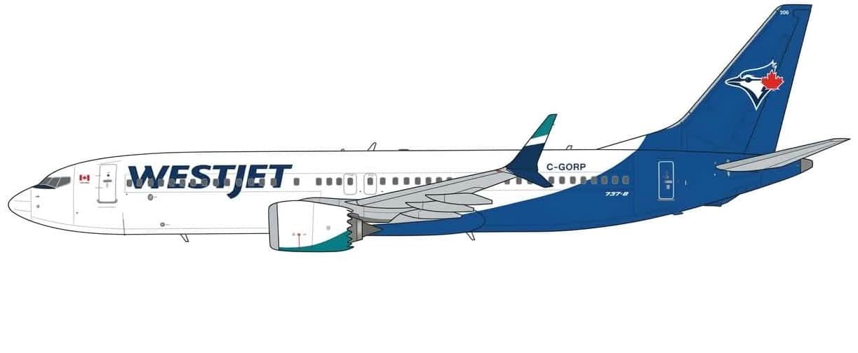 JC Wings 1:400 WestJet Boeing B737 MAX 8 "Toronto Blue Jays" C-GORP (SA4131)