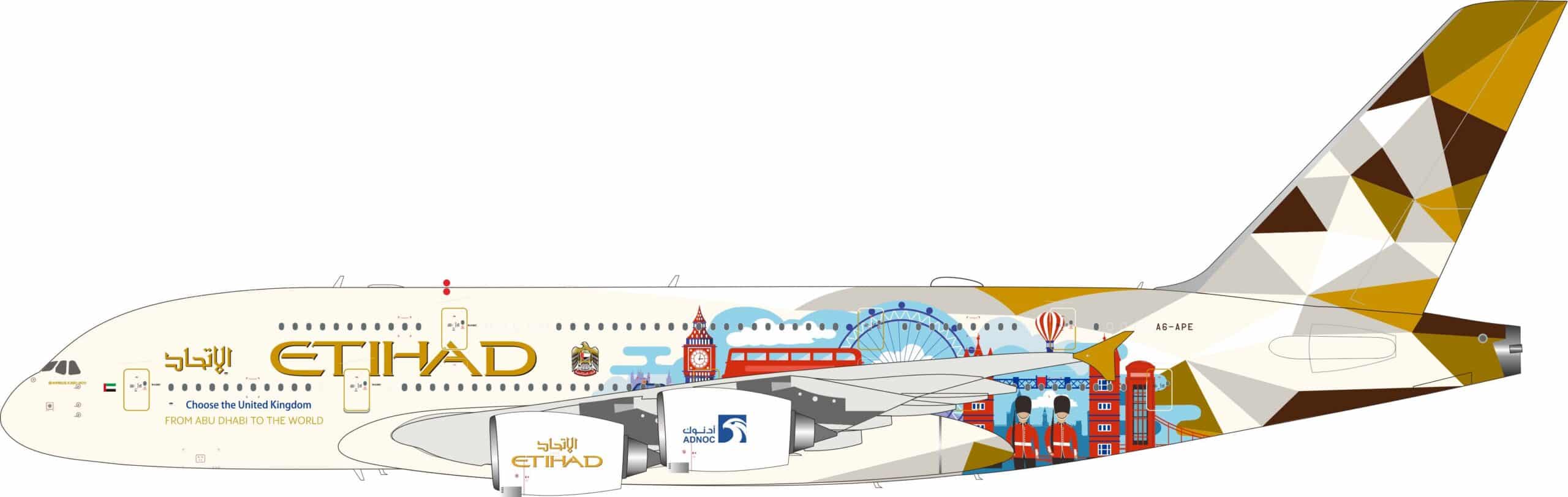 InFlight 200 1:200 Etihad Airways Airbus A380-800 "ADNOC - Choose the United Kingdom" A6-APE (IF380EY0826)