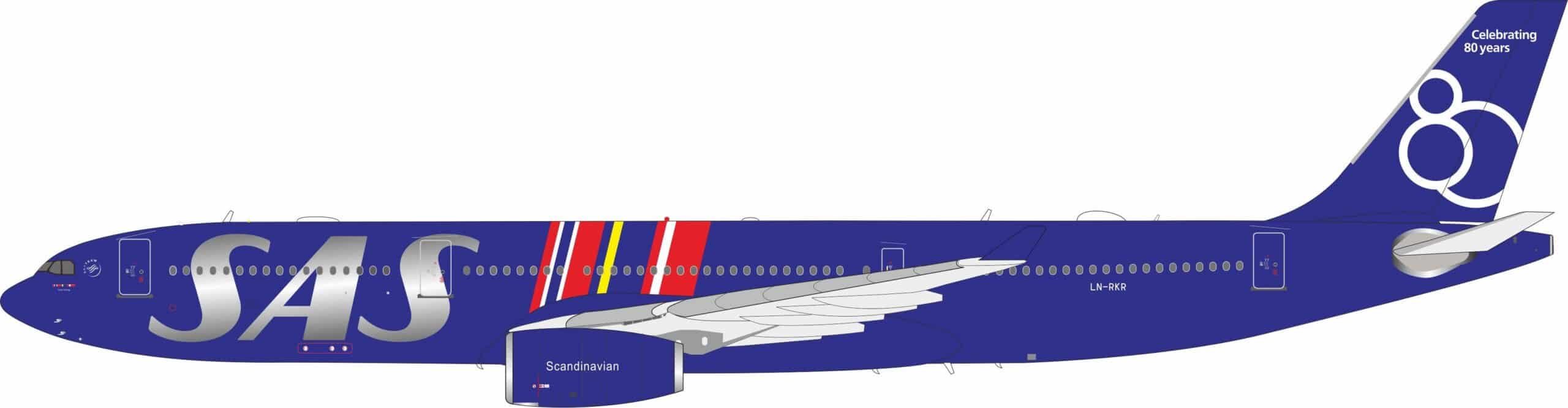 InFlight 200 1:200 SAS Scandinavian Airlines Airbus A330-300 "80th Anniversary" LN-RKR (IF333SK0626)