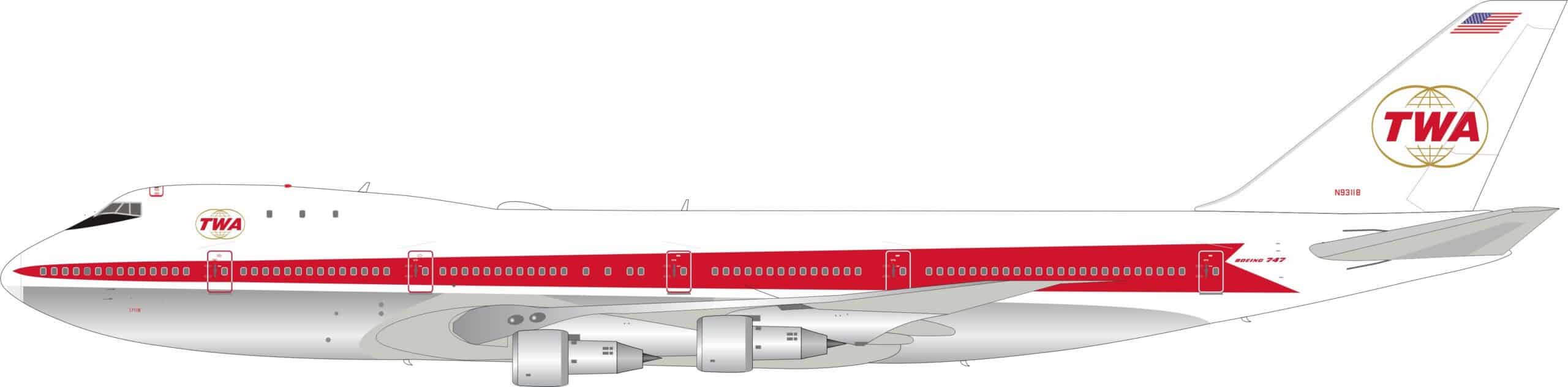 InFlight 200 1:200 Trans World Airlines (TWA) Boeing B747-100 N93118 (IF741TW0826P)