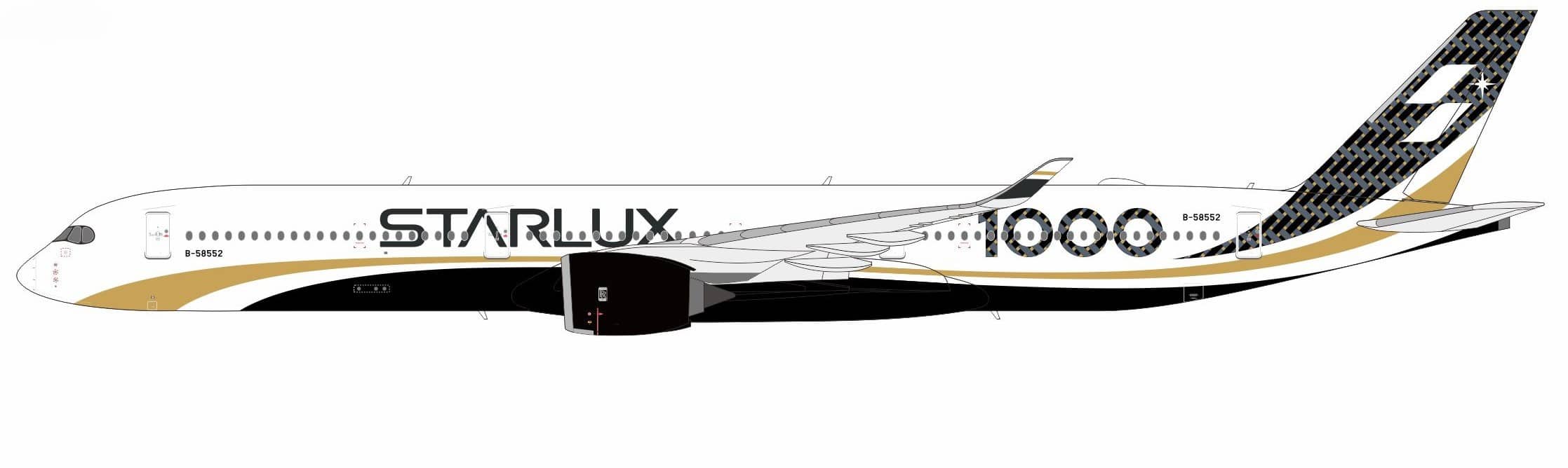 NG Models 1:400 STARLUX Airlines Airbus A350-1000 XWB "Carbon Fiber" B-58552 (NG57044)
