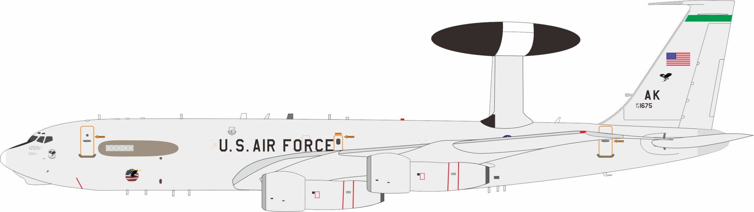 InFlight 200 1:200 United States Air Force (USAF) Boeing E-3B Sentry (B707-300) 73-1675 (IFE3BUSAF675)